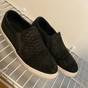 Black snake skin slip ons